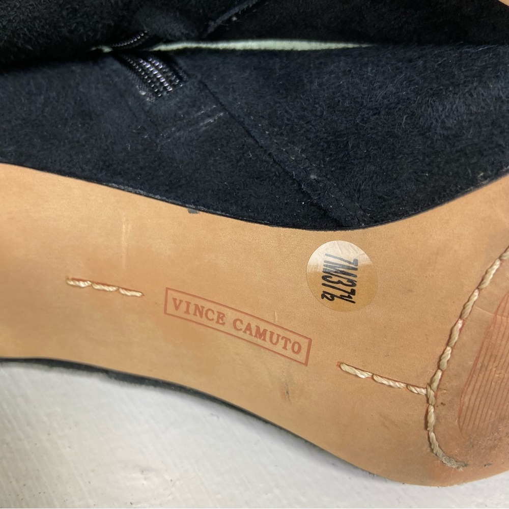3/$9 Vince Camuto Allost Black Suede Leather Ankle Mid-Heel Booties Boots Pointy - Picture 12 of 16